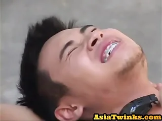 Braces Asian twink blows before nailed in locker room